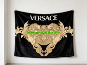 Versace Black Gold Medusa Lion Print Flannel Sofa Throw Blanket IMG_1329